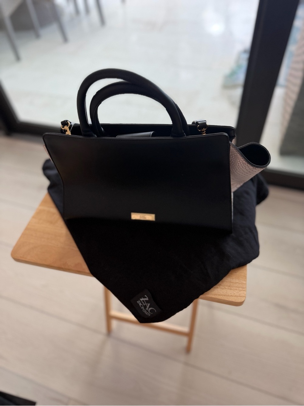 ZAC Zac Posen Eartha Black & Ivory Leather Top-Handle Satchel – Excellent Condit